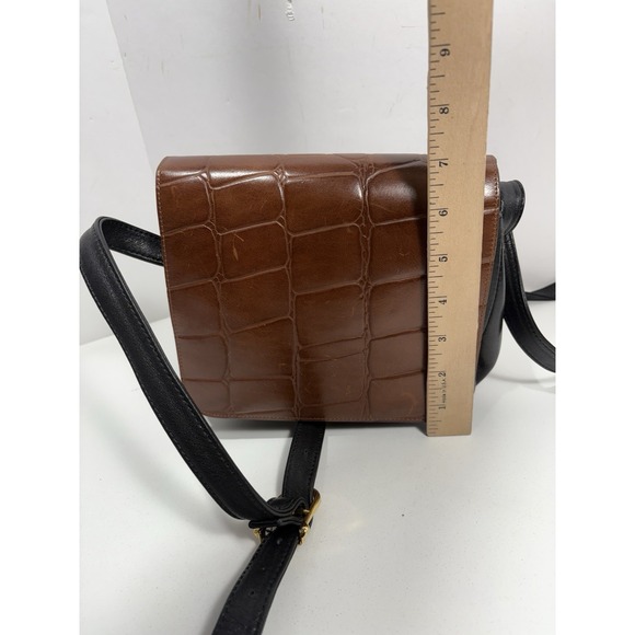 Charter Club Vintage Crossbody Purse Leather Black   Brown Crocodile Emboss Flap - Picture 11 of 12